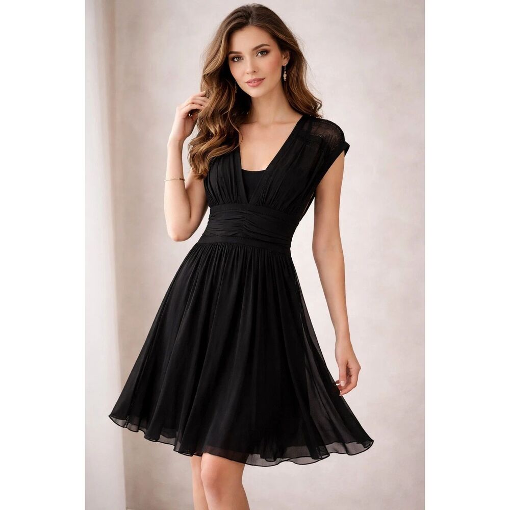 Temperley London 100% silk black dress stitch detailing Size 6